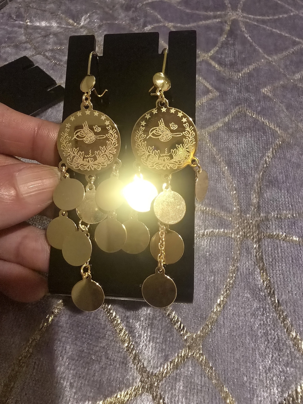 22kgp Dubai Jewelry Gold-Tone Filigree Disc Drop Earrings - Gold - Picture 6 of 6